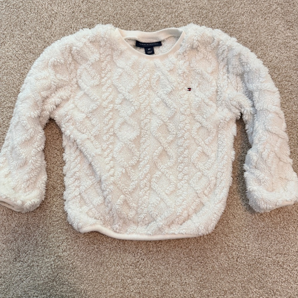 Tommy Hilfiger Sherpa Sweater Toddler 4T Cream Textured Diamond Pullover Cozy